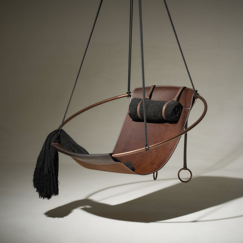 Sling Thick Leather Hanging Chair - Brown by Studio Stirling product image
