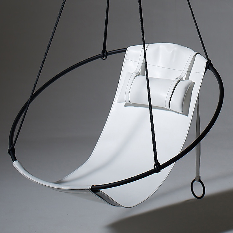 Genuine Leather Hanging Sling Chair in White by Studio Stirling product image
