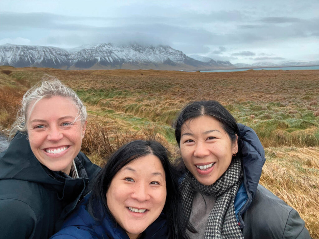 The founder of Alda Ly Architecture (right), with directors Tania Chau (center) and Marissa Feddema (left) on a site visit in Iceland.