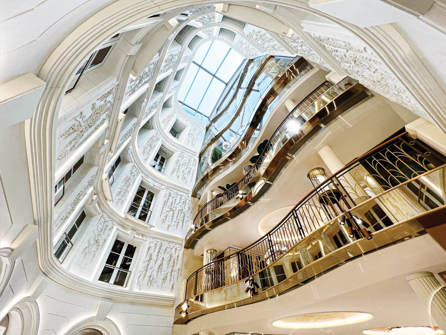 looking up through the six levels of 13 Paix, a luxury French jeweler
