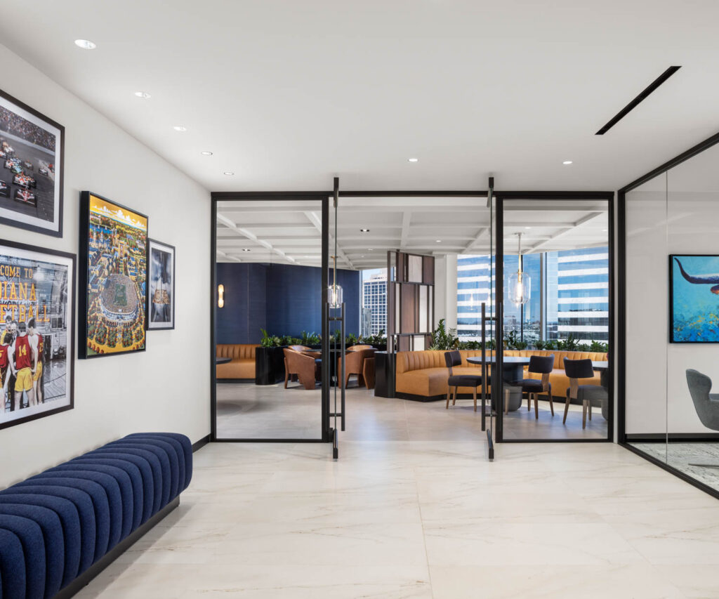 a gallery off the breakroom inside a real estate investment headquarters